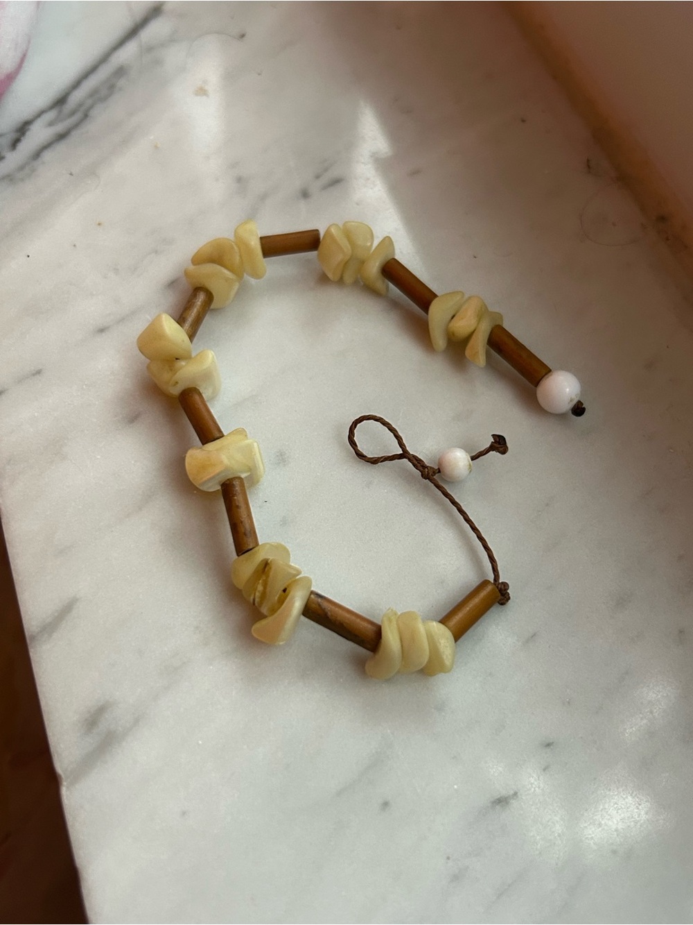 Handcrafted Cream Bead & Brown Tube Bracelet Set